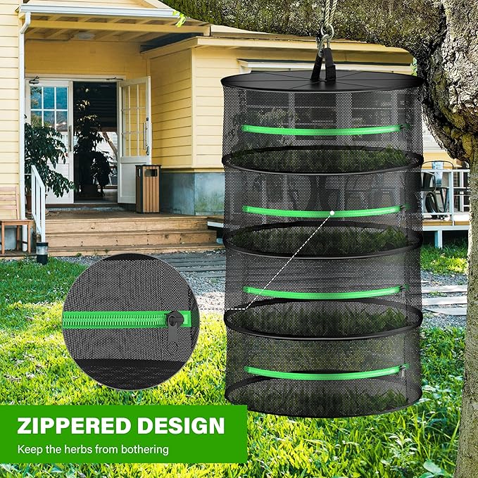 iPower Herb Drying Rack Zippered 4 Layer 24" Hanging Dryer with Garden Pruning Shear and Hook for Hydroponics Herb, Plant, Seed, Bud in Closets, Grow Tents & Outdoor