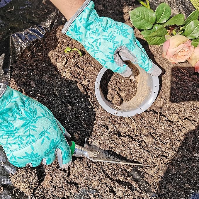 Leather Gardening Gloves for Women, Flexible Breathable Garden Gloves, Thorn Proof Working Gloves for Weeding, Digging and Pruning, Green, X-Small Fit Small Hand