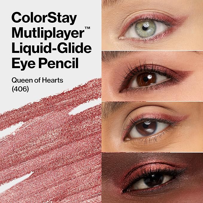 REVLON ColorStay Multiplayer Liquid-Glide Eye Pencil, Multi-Use Eye Makeup With Blending Brush, Blends Then Sets, Creamy Texture, Waterproof, Smudge-proof, Longwearing, 406 Queen of Hearts, 0.03 oz