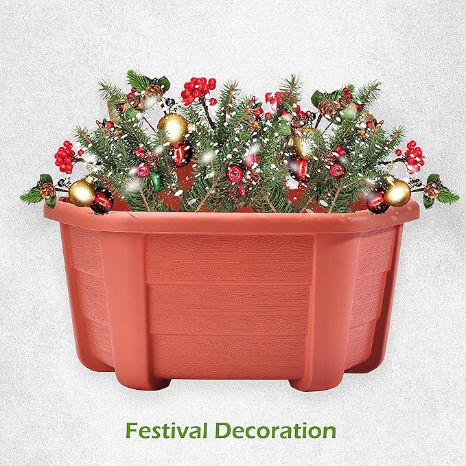 ORIMERC 9.8 inch 8 Pack Brick Red Wall Hanging Planters for Indoor Outdoor Plants Hanging Plant Holder with Drainage Hole Fence Balcony Planters Railing Hanging Pot Plant Wall Mount Decor with Hooks