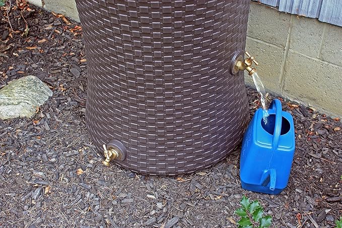 Good Ideas Impressions 50 Gallon Nantucket Outdoor Home Rain Barrel Water Storage Collector with Garden Planter and Brass Spigot, Dark Brown
