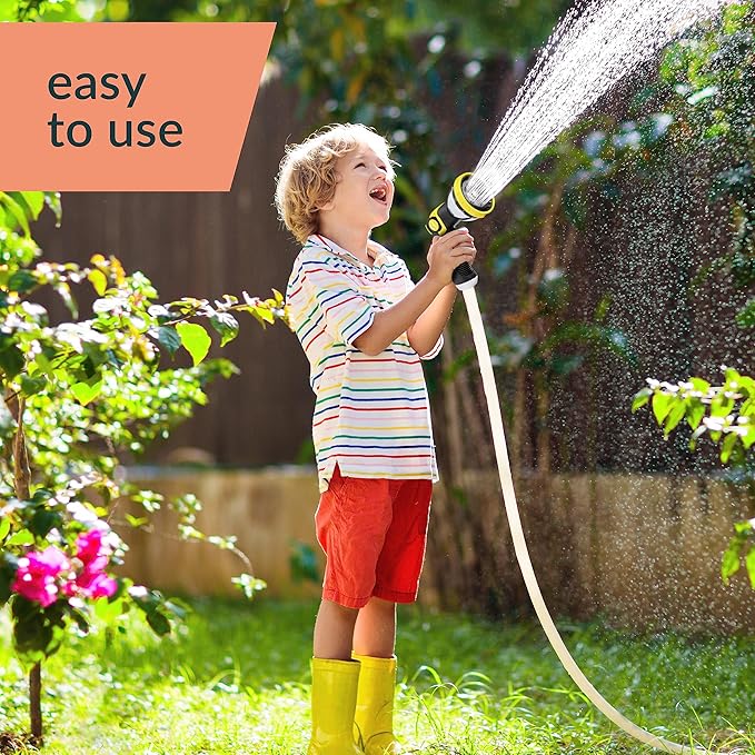 ALMA Garden Hose Nozzle Sprayer with THUMB CONTROL ON OFF VALVE - 10 Spray Pattern Garden Hose Sprayer Nozzle - Perfect Water Hose Nozzle for Outdoor - Hose Head Attachment Gun Handle Nozzles Yellow